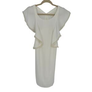 Club Monaco Irina Ruffle Sleeve Silk Trim White Cocktail Dress Size 2